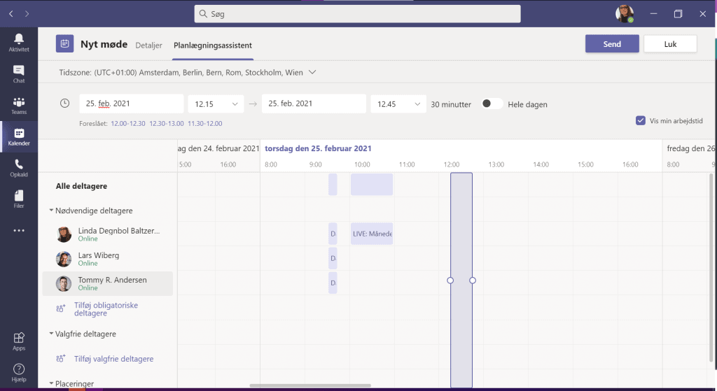 Planlægningsassistenten i MS teams