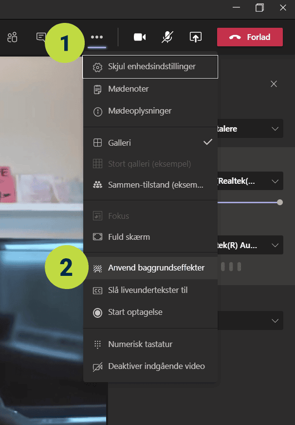 Anvend baggrundseffekter MS teams