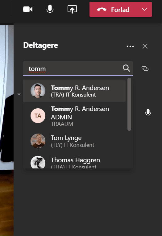navn på kollega i MS teams