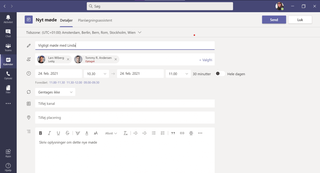 Udfyld information i MS teams