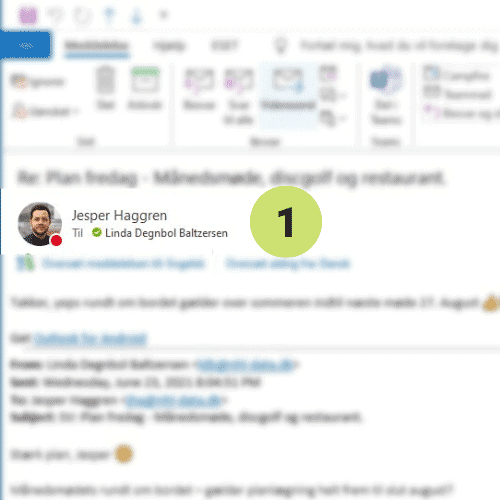 Se afsenderen på e-mails i Outlook i toppen af mailen
