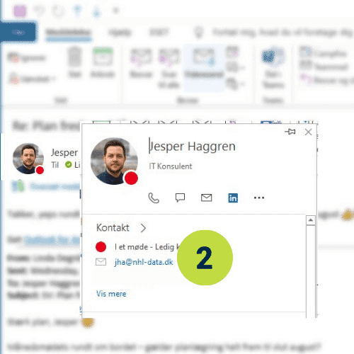 Hold musen over afsenderen i outlook og tjek den fulde email