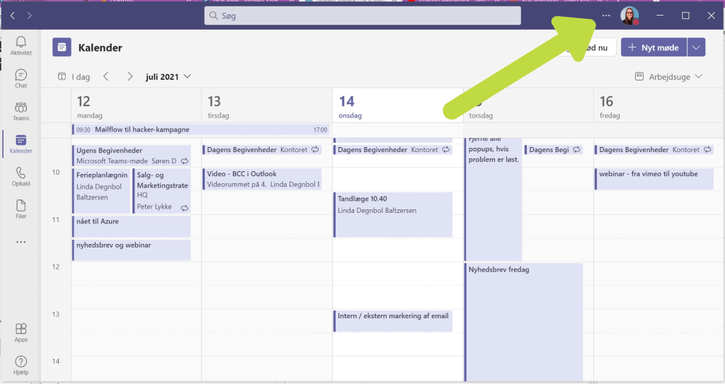 klik på de tre prikker i teams for at gå til indstillinger