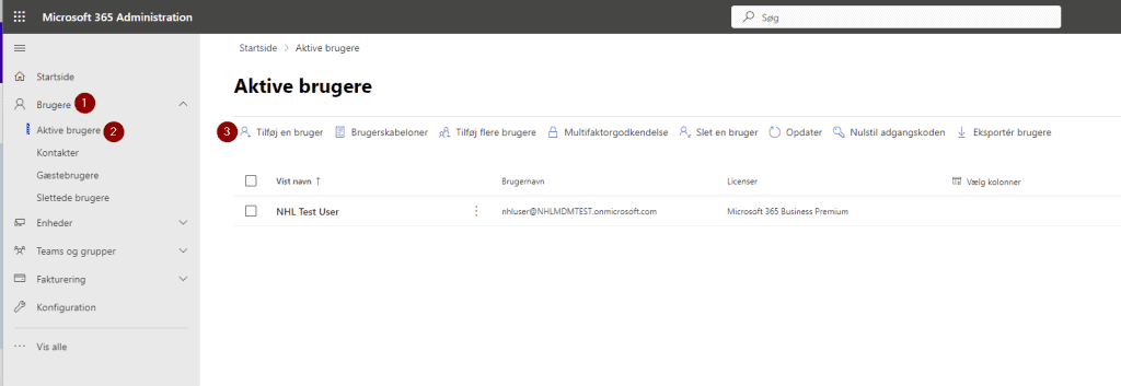 M365 administrations modul - tilføj ny bruger - Office 365