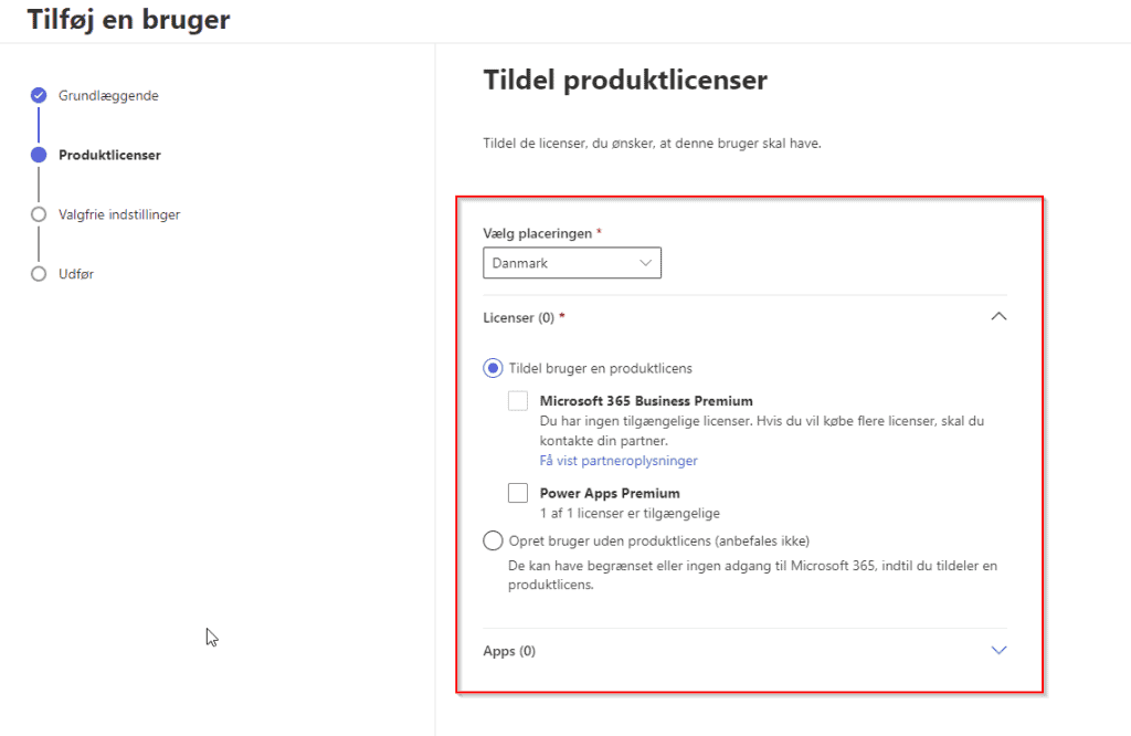 M365 administrations modul - Tildel licensinformation til Office 365